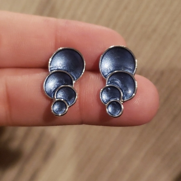 Round Retro Style Blue Gray Earrings - Picture 1 of 5